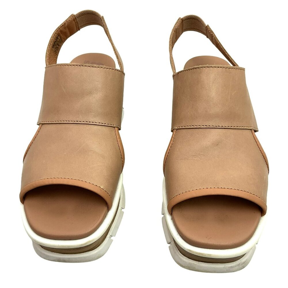 Sorel Joanie lll Slingback Wedge Leather Platform Sandals Womens 7.5 Beige - Picture 2 of 13